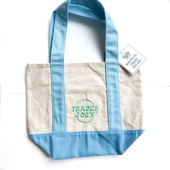 Trader Joe's Mini Tote Bag Pastel Blue NWT - Picture 1 of 4